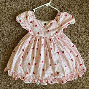 Isaac Mizrahi Target Pink White Gingham Embroidered Heart Valentine Dress 4T